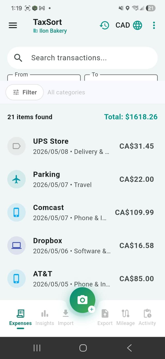 TaxSort expense tracking